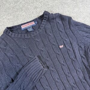 Vineyard Vines Sweater Women Medium Blue Cable Knit Crewneck Pullover Logo Whale